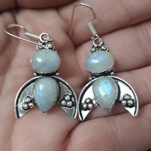 New Rainbow Moonstone Silver Earrings.